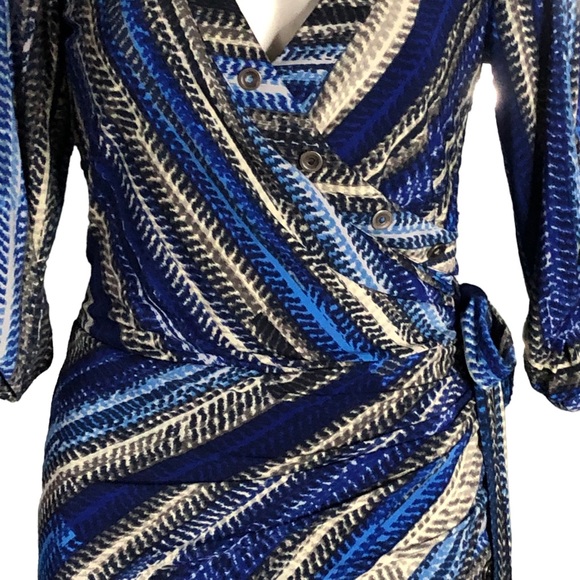Laundry by Shelli Segal Blue Multicolored Print Jersey Knit Faux Wrap Dress - Picture 7 of 16